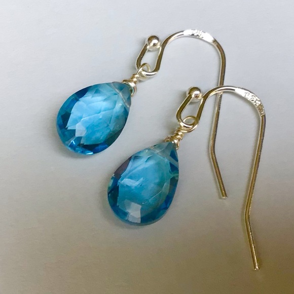 New handcrafted Sundance charm blue topaz Briolette silver 925 earrings - Picture 4 of 6